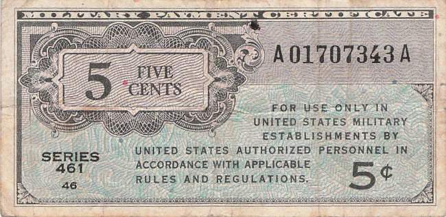 USA MPC Series 461 p.M1 5 Cents 1946